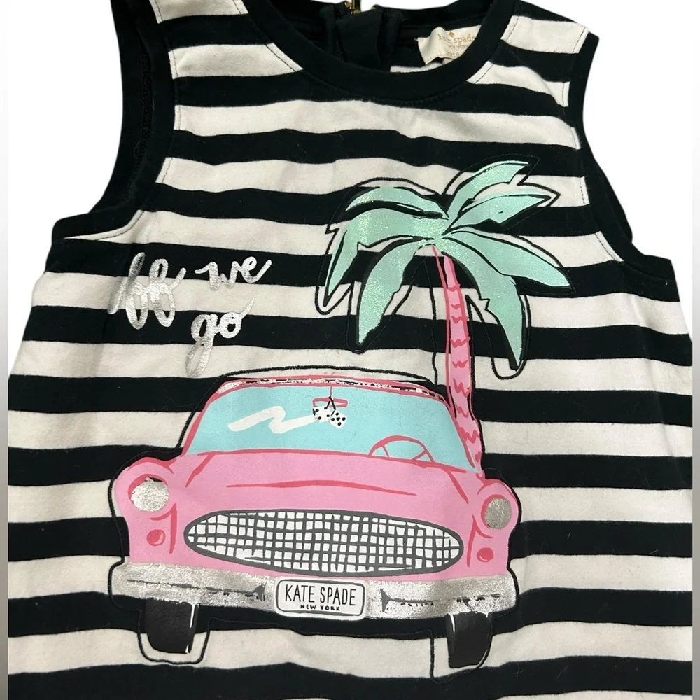 KATE SPADE “off we go” black and white striped graphic girl’s shirt dress size 7